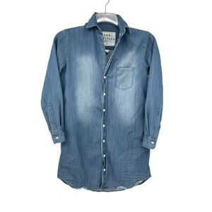 Frank & Eileen Mary Mini Shirt Dress Distressed Blue Chambray Denim Size XXS